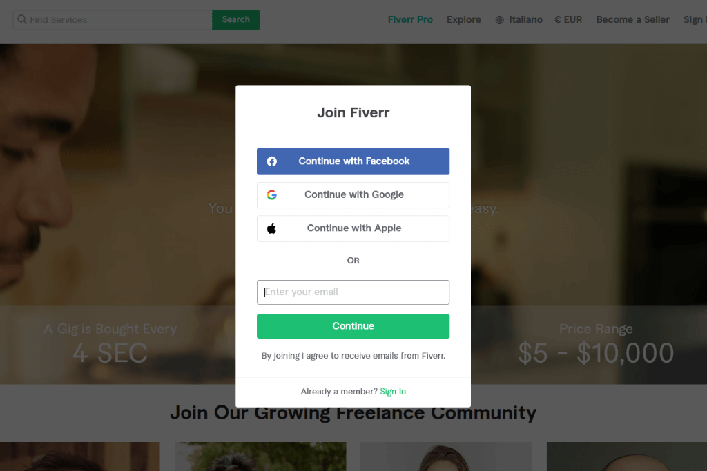 Come iscriversi e offrire un servizio su Fiverr?