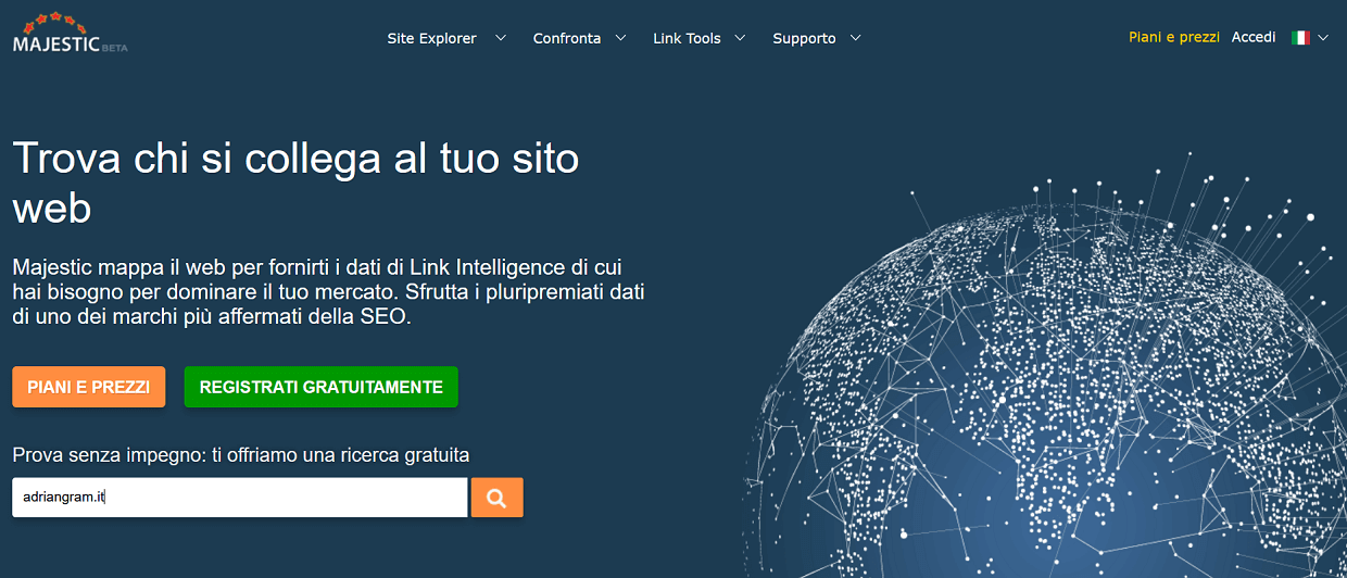 Majestic - strumento SEO per la ricerca di parole chiave